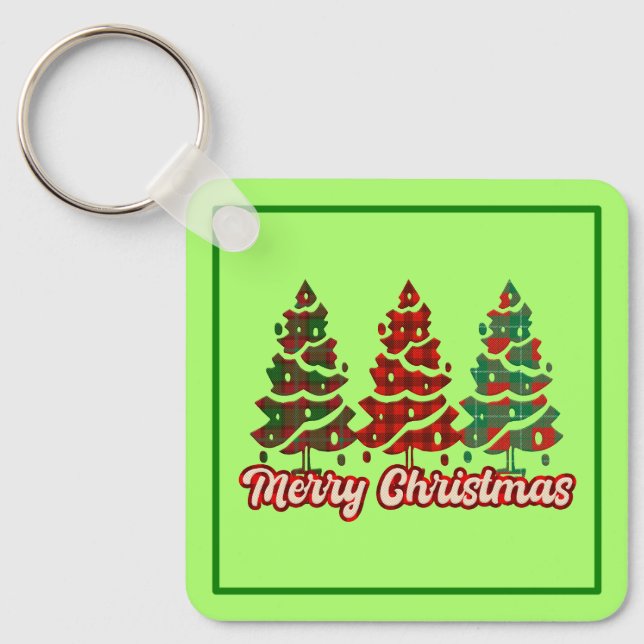 Porte-clés Joyeux Noël Motif Arbres à Carreaux de Buffalo - 4 (Recto)