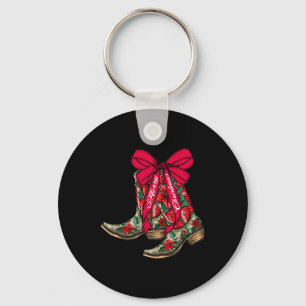 Porte-clés Joyeux Noël Noël Noël Bottes Cowboy Coquette Bow P