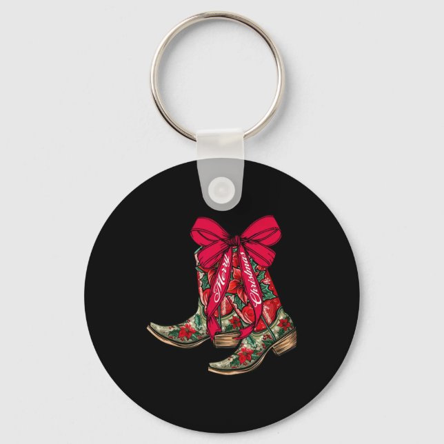 Porte-clés Joyeux Noël Noël Noël Bottes Cowboy Coquette Bow P (Recto)