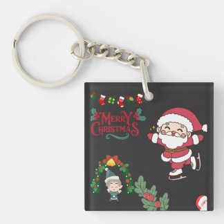 Porte-clés Joyeux Noël Père Noël Patinage Enfants Vacances