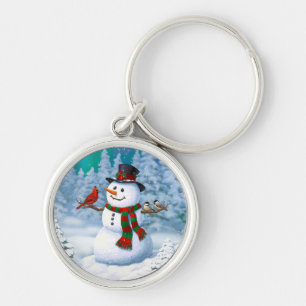 Porte-clés Joyeux Noël Snowman & Birds Winter Scene