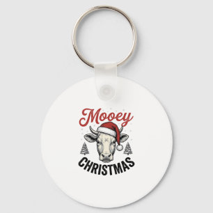 Porte-clés Joyeux Noël Vache Chapeau de Père Noël Gravure Vin