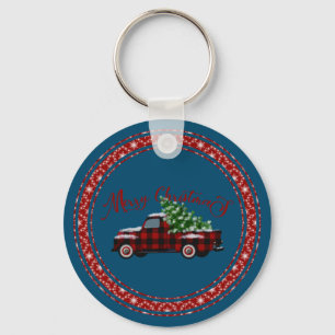 Porte-clés Joyeux Noël Vintage Camion Pine Tree