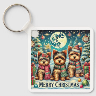 Porte-clés Joyeux Noël vintage Terrier Yorskhire Yorkie