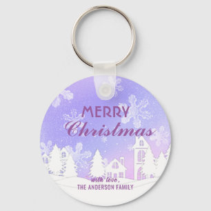 Porte-clés Joyeux Noël violet Maison Blanche Snowflakes