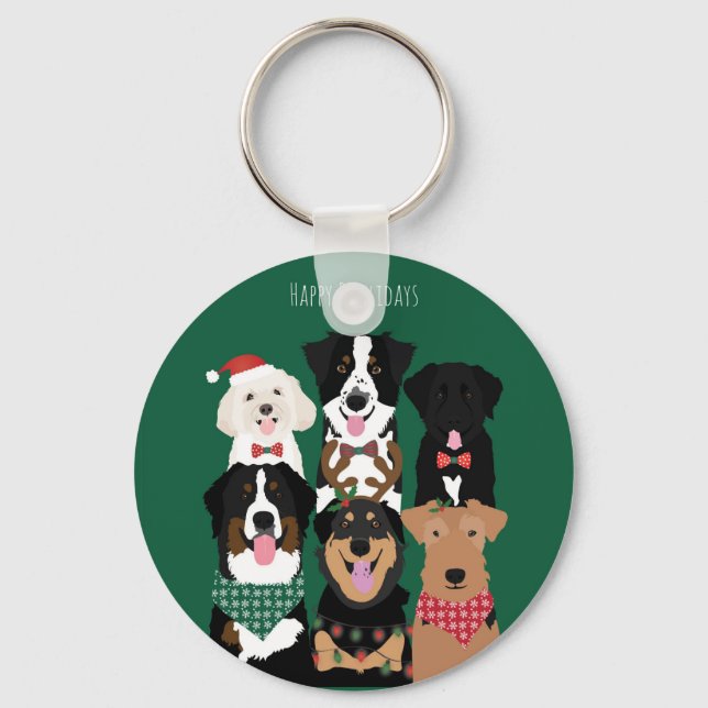 Porte-clés Joyeux Pawlidays de mignons chiens de Noël (Recto)