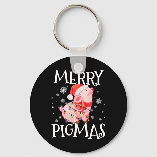 Porte-clés Joyeux Pigmas Drôle Cochon Feux Noël Lumières Arbr (Recto)