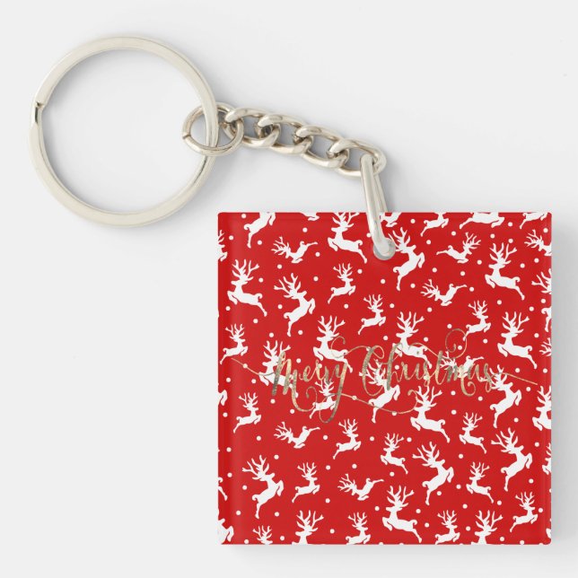 Porte-clés Joyeux rennes de Noël Rouge (Devant)