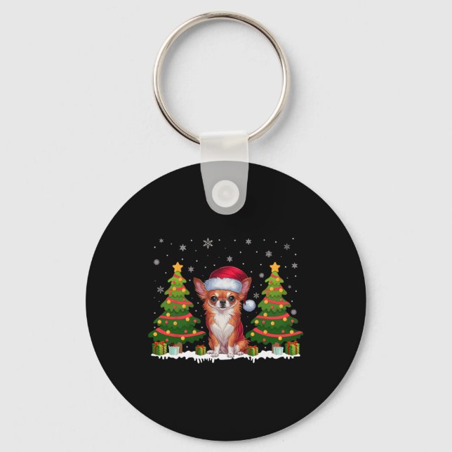 Porte-clés Joyeux sapins Chihuahua Chien Santa Chapa Noël (Recto)