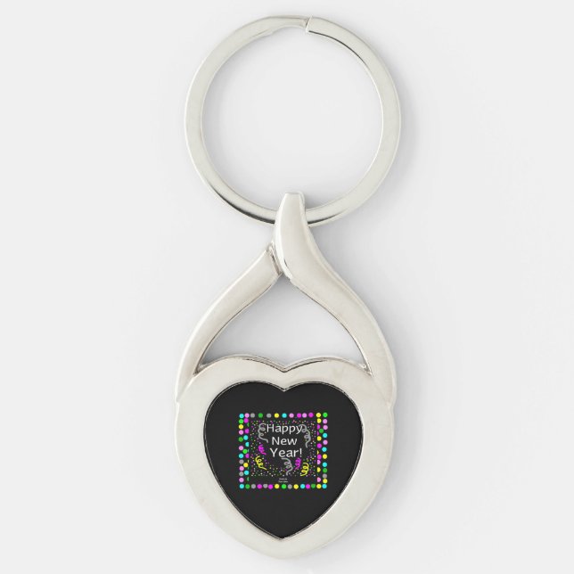 Porte-clés Joyeux voeux du Nouvel An Coeur tordu Keychain (Devant)