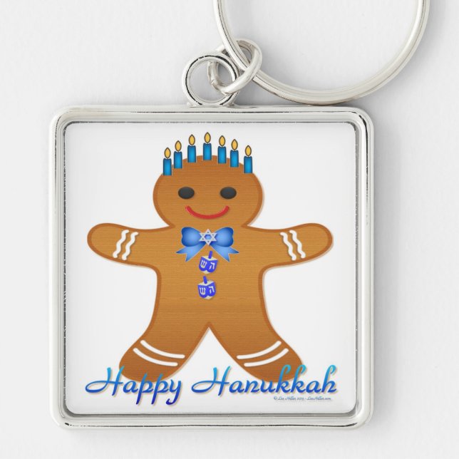 Porte-clés Judaïque Hanoukka Gingerbread Homme Menorah (Devant)