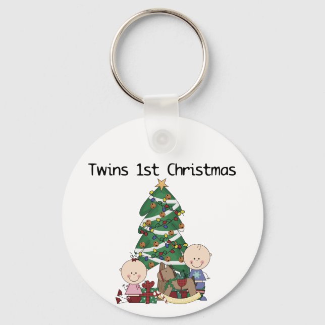 Porte-clés Jumeaux Premiers T-shirts et cadeaux de Noël (Recto)