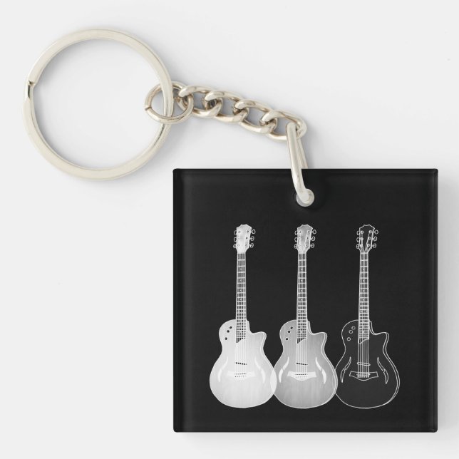 Porte-clés Jumelle Acoustique Noir & Blanc Art Monochrome (Devant)