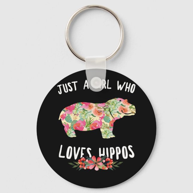 Porte-clés Juste Une Fille Qui Aime Les Hippopotames Floraux (Recto)