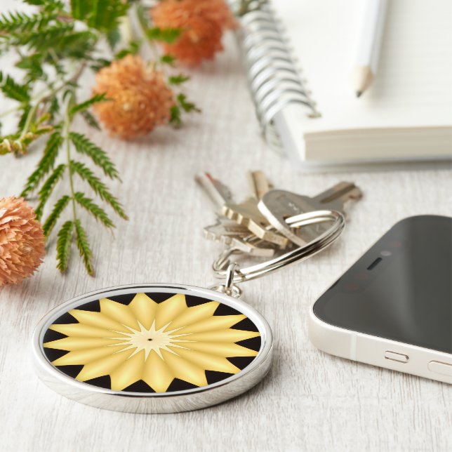 Porte-clés Kaleidoscope Design Bright Yellow Star (Côté)