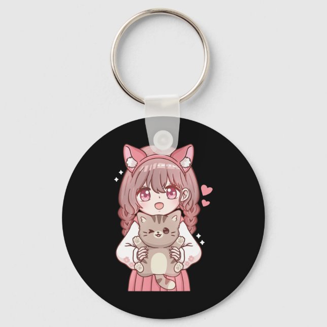 Porte-clés Kawaii Anime Kawaii Amoureux des chats Otaku (Recto)