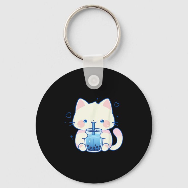 Porte-clés Kawaii Cat Boba Japanese Cute Aesthetic Anime Girl (Recto)