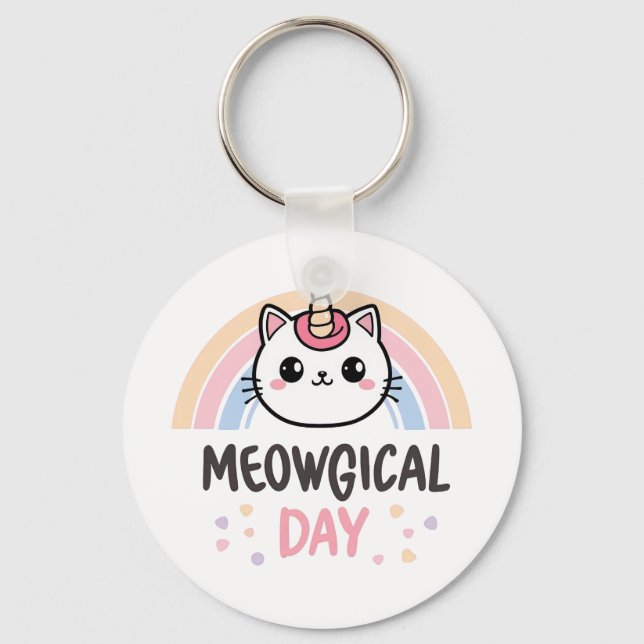 Porte-clés Kawaii Caticorn with Pastel Rainbow (Recto)