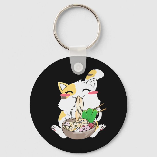 Porte-clés Kawaii Chat Ramen Anime Japonais Alimentation Cade (Recto)