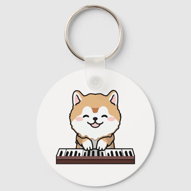 Porte-clés Kawaii Chien mignon Jouer Piano Clavier (Recto)