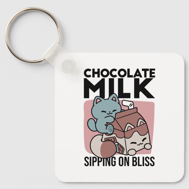 Porte-clés Kawaii Chocolate Milk Cat – Cozy Drink & Cuteness  (Recto)