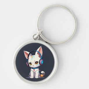 Porte-clés Kawaii Kitten dans casque élégant