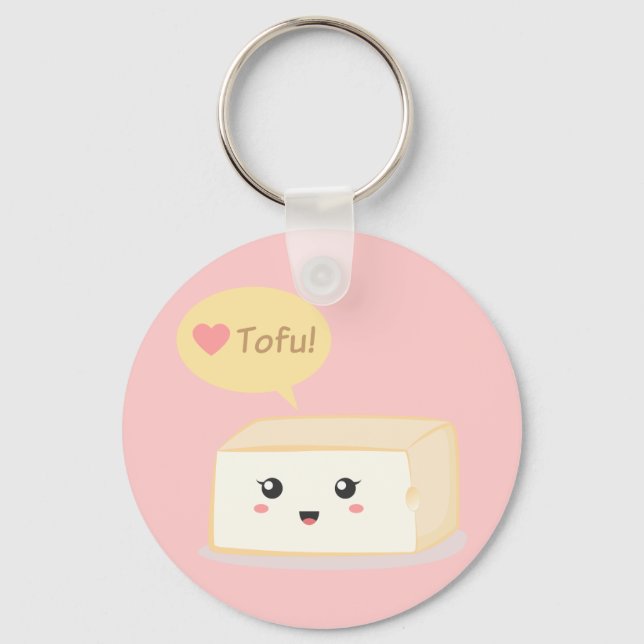 Porte-clés Kawaii tofu demande aux gens d'aimer le tofu (Recto)