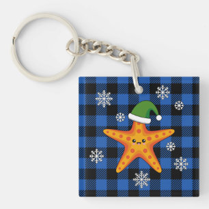 Porte-clés Kawaii Xmas Starfish sur Blue Buffalo Motif
