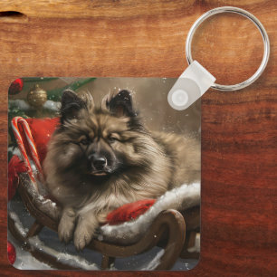 Porte-clés keeshond Festive de Noël de chien