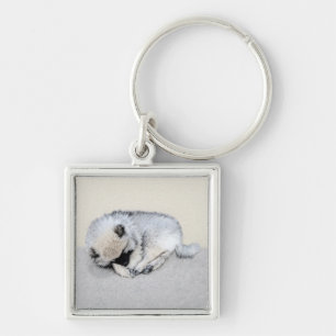 Porte-clés Keeshond Sleeping Puppy Peinture Chien Art origina