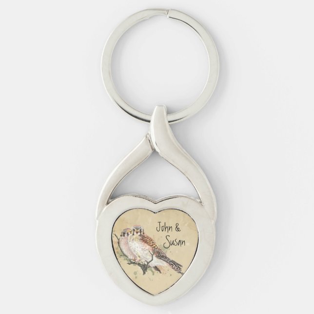 Porte-clés Kestrel Falcon Couple Nom personnalisé Romantique  (Devant)