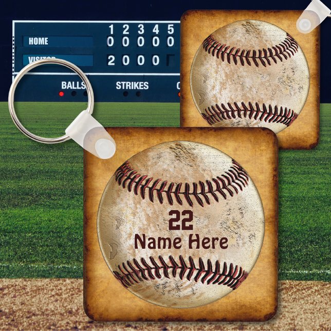 Porte-clés Keychains de baseball bon marché NOM, NUMÉRO pour  (Cheap baseball keychains. Personalized baseball bag tags. Baseball bag tags, custom. Baseball gifts.)