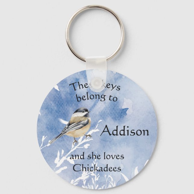 Porte-clés Keys Nom Personnalisé Aime Chickadee Oiseau Mignon (Recto)