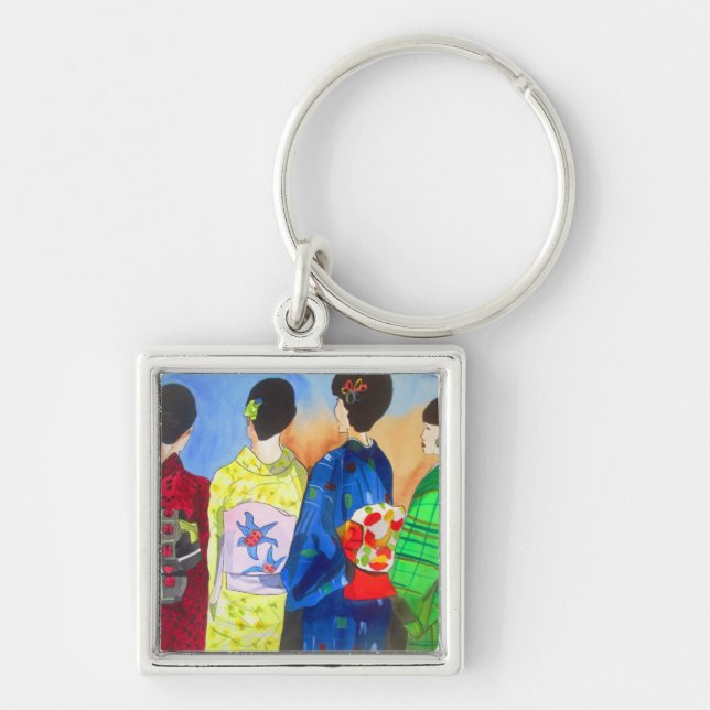 Porte-clés Kimono de printemps japonais Geisha art (Devant)