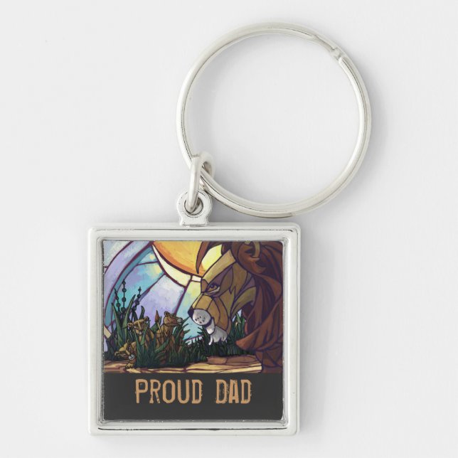 Porte-clés King Lion and Cubs, Best Dad Square Keychain (Devant)