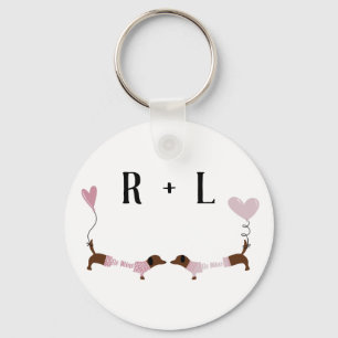Porte-clés Kissing Dachshunds Sweet Dog Love Nom personnalisé