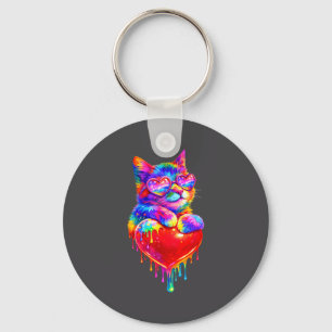 Porte-clés Kit de la Saint-Valentin Chat Coloré Tenant un Cœu