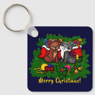 Porte-clés Kitty and Puppy , Happy XMas