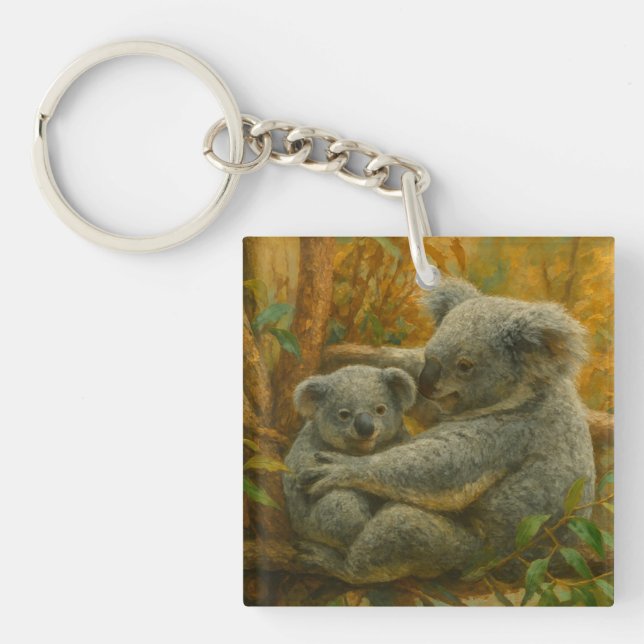 Porte-clés Koala Mother et Joey dans la canopée d'automne (Devant)