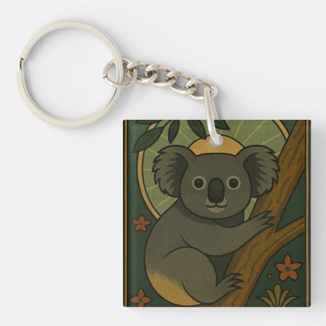 Porte-clés Koala ornemental en Mandala botanique (Devant)