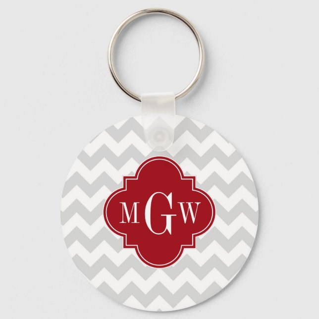 Porte-clés L Gris Wht Chevron Cranberry Quatrefeuille 3 Monog (Recto)