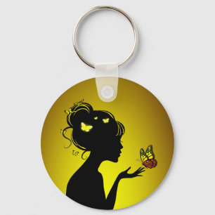 Porte-clés La femme papillons jaunes Keychain