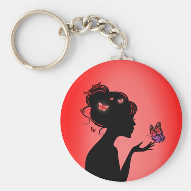 Porte-clés La femme papillons rouges Keychain (Front)