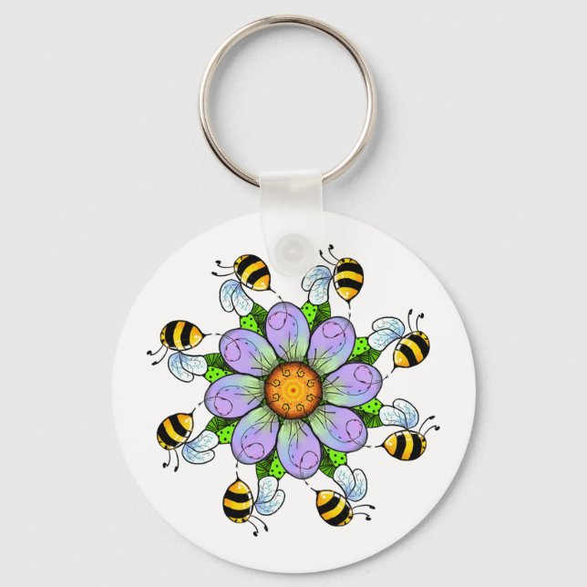 Porte-clés La fleur et les abeilles porte - clé (Recto)