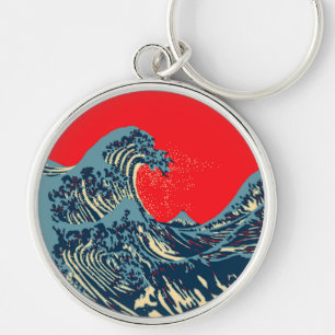 Porte-clés La grande vague de Hokusai dans le style coloré