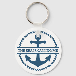 Porte-clés La mer m'appelle Ancre Bleu Marine Nautical