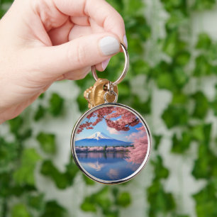 Porte-clés La montagne du Fuji peint en saison de fleurs de c