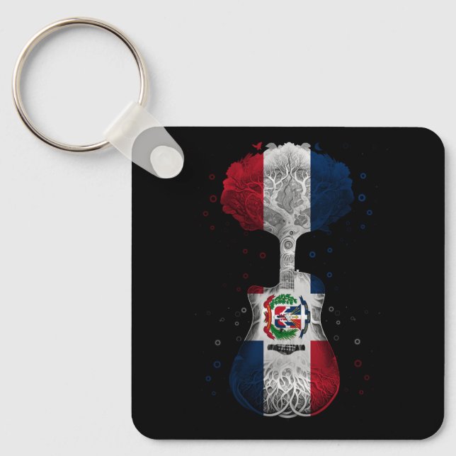 Porte-clés La République Dominicaine Drapeau Guitare Musique (Recto)