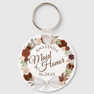 Porte-clés La servante d'honneur Rustic Fall Floral Wreath Ma