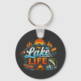 Porte-clés La vie au bord du lac Pêche et camping vintage